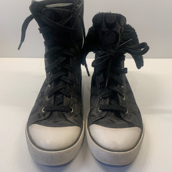 Vintage Coach Classic Logo Fuzzy Fold Over High Top Shoes - Picture 5 of 10